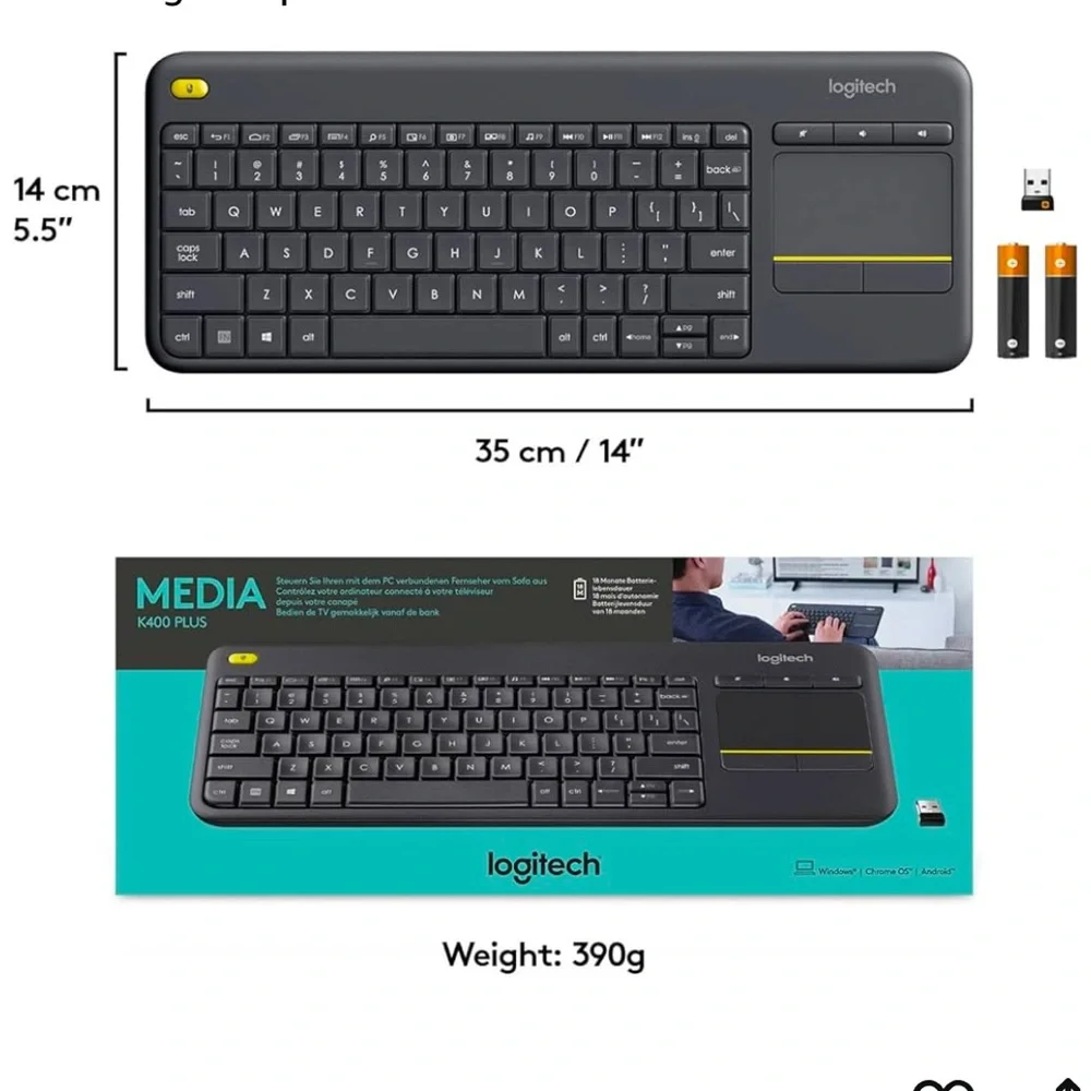 Logitech M510 Wireless Ergonomic Mouse + K400 Plus Wireless Keyboard Black